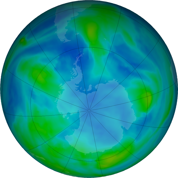 Antarctic ozone map for 13 May 2023